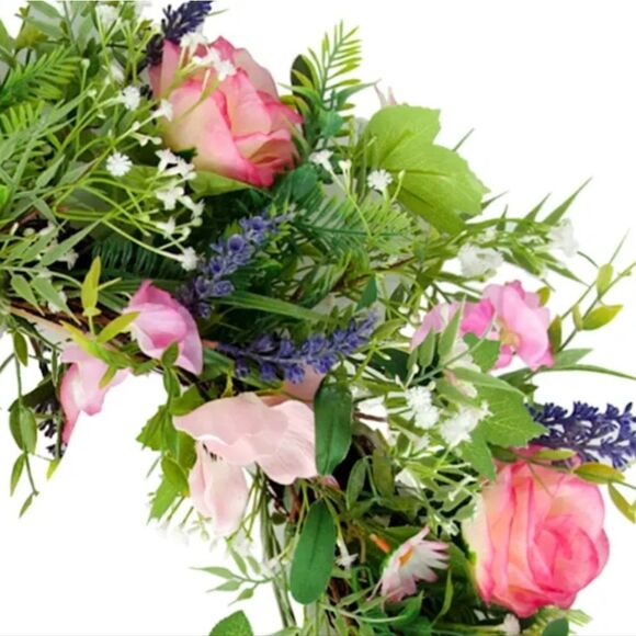 At Home Pink Wild Flower 28" Wreath - Picture 2 of 6